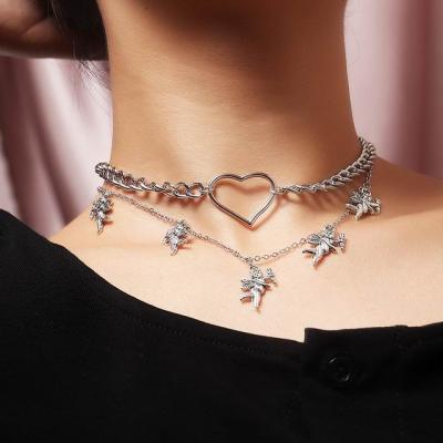 China Adjustable Length Silver Color Jewelry Layered Angle Tasty Necklace With Heart Ring for sale