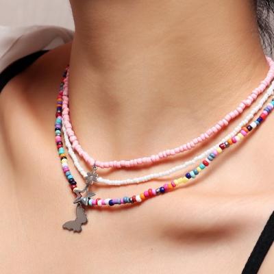 China Adjustable Length Colorful BeadsStar Necklaces & Butterfly Pendant Necklace For Girls for sale