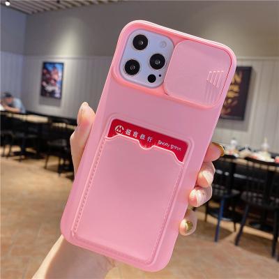 China Custom Shockproof Silicone Cover For Funda Card Slot Slide Camera Protective Phone Case For Iphone 11 12 13 pro max for sale