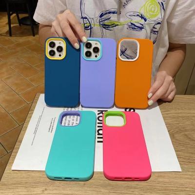 China High Quality Simple Soft Case Shockproof 2 in 1 Liquid Solid Color Silicone Phone Case Cover For Iphone 13 pro max for sale