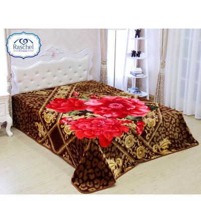 China Anti-pilling Beautiful Big Flower Quality Korean Style 100% Polyester Raschel Blanket for sale