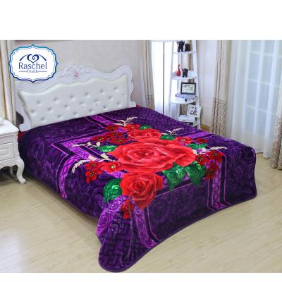 China Wearable Flower Design Cut Out Rose Red Promotional Raschel Blanket For Middle East Market for sale