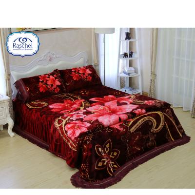 China Anti-pilling Wholesale bedding set wedding comforter set korean style 1 ply mink raschel blanket set for sale