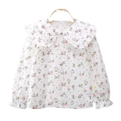 China Anti-pilling all over the cuff causal ladies ruffle shirt elegant girls fruit print shirts for kids for sale