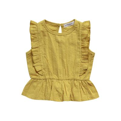 China Korean Style Kids Clothing /Summer Anti-pilling Cotton Ruffle Sleeveless Woven Girls Shirts Top Cool for sale