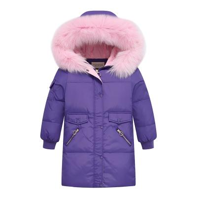 China New Winter Children's Wear Anti-wrinkle Down Jacket Girls Mid Length Fur Collar Thick Warm Jacket for sale