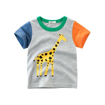 China Yellow Breathable T-shirts Lion Pattern T-shirts Boys Yellow Young Children Color Stitching T-shirt Kids Boys for sale