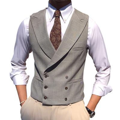 China Light Gray Business Fashion Double Breasted Suit Waistcoat Anti-wrinkle Plaid Mr. Lu San Prince of Wales Waistcoat Slim Man for sale