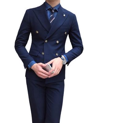 China Mr. Lu San Homemade Men's Dark Blue Lapel Double Row Button Suit Banquet Formal Presided Over Trend Wedding Suits for sale