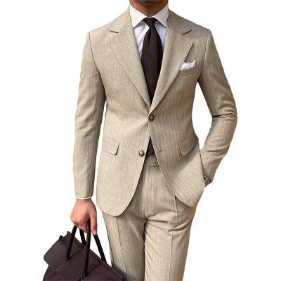 China Youth Fashion Anti-wrinkle Autumn Korean Business Casual Stripe Suit Single Breasted Petite Men's Two-piece Suit for sale