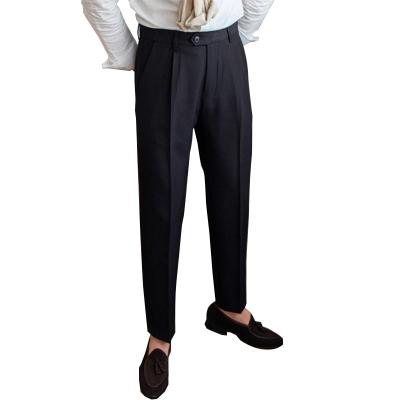 China Anti-Wrinkle Men's Commuter Trousers Casual Straight Leg Small British Wrinkle Resistant Soft Cropped Trousers for sale