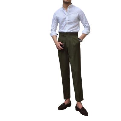 China Anti-wrinkle men's business daily leisure green waist high pants very Italian high set style lightweight cooked straight pants for sale