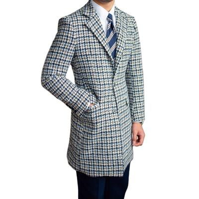 China Latest Unique Design Slim Fit Anti-Wrinkle Houndstooth Men's Long Wool Coat English Wool Coat for sale