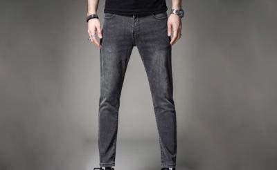 China Small Feet Black Slim Denim Jeans Mens 97 Cotton 3 Spandex Anti Wrinkle for sale