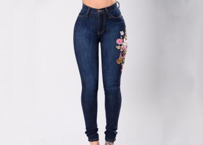 China Plus Size Soft Skinny Denim Pants Embroidered With Button Fly Closure for sale