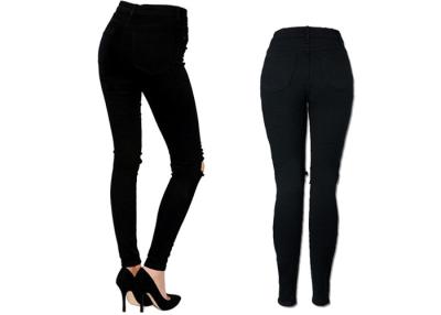 China Sexy Women'S High Rise Black Skinny Jeans Long Trousers Hole 250 G for sale