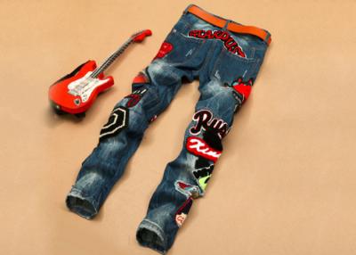 China Trendy Mens Stretch Skinny Jeans Hip Hop , Casual Printed Denim Jeans Blue for sale