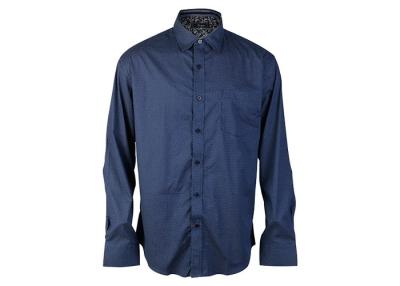 China Custom Made Mens Cotton T Shirts Dark Blue Formal Shirt Soft Long Sleeve for sale