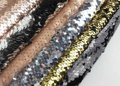 China Black / Sliver Double Sided Colorful Sequin Fabric Reversible Two Tone Satin Rose for sale