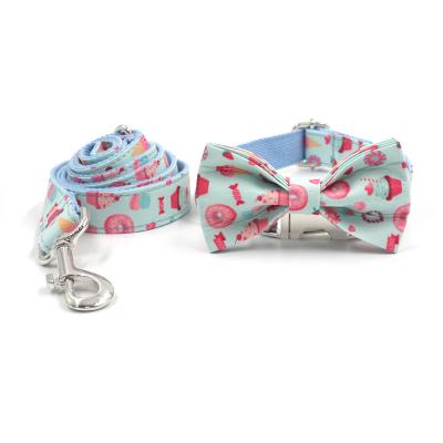 China Silver Dog Accessories Wholesale Macaron Buckle Bow Tie Dog Collar Luxury Padded Pet Collars And Leashes for sale