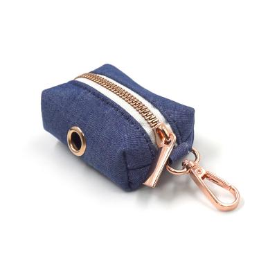 China Sustainable Dark Denim Dog Poop Bag Dispenser Hands Free Waste Carrier Bag Waterproof Dog Poop Bag Holder for sale