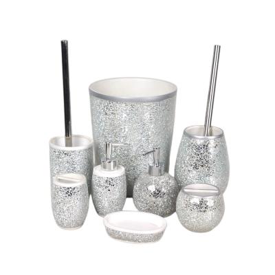 China LongQi Hotels Environmental Protection Contemporary Classical Silver Resin Material Eight-piece Set Bathroom And Kitchen Products for sale