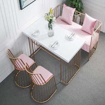 China modern design fashionable gold iron wood dining table for cafe for sale