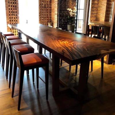 China New Design Long High Vintage Restaurant Modern Trendy Industrial Kitchen Walnut Wood Slab Bar Table for sale