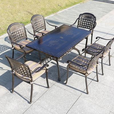 China Fashionable Waterproof Outdoor Garden Patio Furniture Cast Aluminum Round Table And 6 Chairs for sale