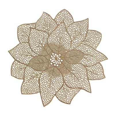 China Best Selling Amazon Gold Silver Floral Hollow Out PVC Table Mat Non Slip Anti Scalding Pad Coaster Set Mat For Home Hotel Dish for sale