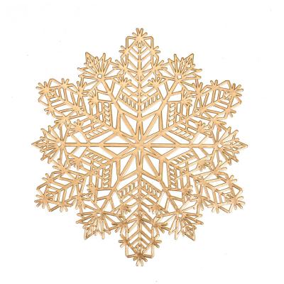 China Sustainable Table Decoration PVC Heat Insulation Mat Bronzing Pad Hollow Out Christmas Snowflake Coaster Set Mat For Bowl Dish Cup Party for sale