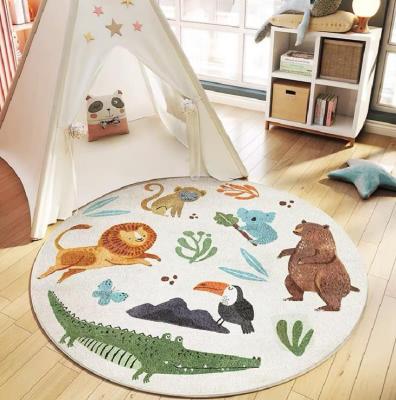 China Round Animal Baby Play Mat Imitate Cashmere Fluffy Crawling Baby Crawling Carpet Small Shaggy Non Slip Circle Children's Rug for sale