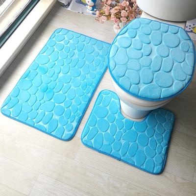 China Hot Selling Washable Microfiber Flannel 3Pcs Thicken Soft Bath Mat Rug Set For Bathroom Cobblestone Absorbent Non Slip Mat Toilet for sale