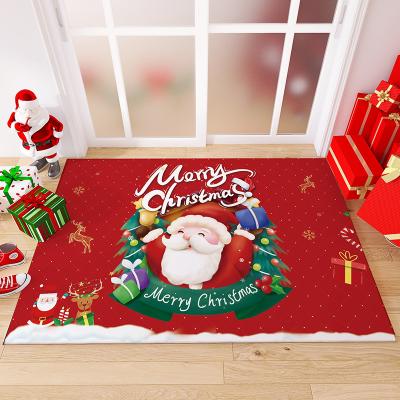 China Winter Washable Custom Design Merry Christmas Santa Claus Snowmen Printed Velvet None Indoor Outdoor Home Door Slip Mat for sale