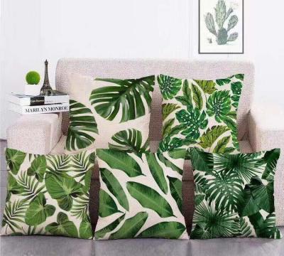 China Anti-pilling 45x45cm Wholesale Home Decor Cotton Canvas Factory Printed Green Leaves Pattern Sofa Couch Cushion Cover Canvas Office Pillow for sale