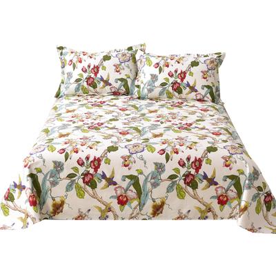 China 2021 New Arrival Old Nondisposable Raw Pastoral Floral Bird Customized Flat Layer Sheet Pillowcase Bedding Set Cotton Fabric Old for sale