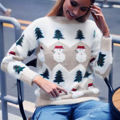 China Lady 2021 Ugly Snowman Breathable Jacquard Christmas Crewneck Sweater Women Sweater Knitted Clothing for sale