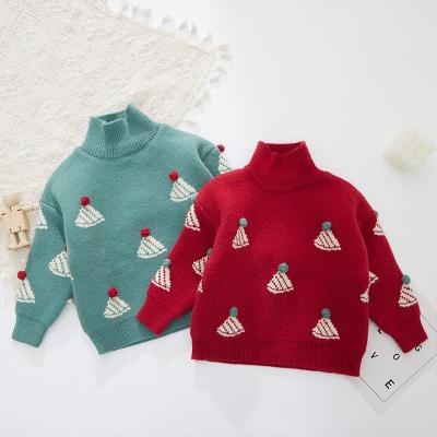 China Winter 2021 Breathable Warm Baby Christmas Hat Jacquard Sweater Red Thick Knitted Sweater for sale