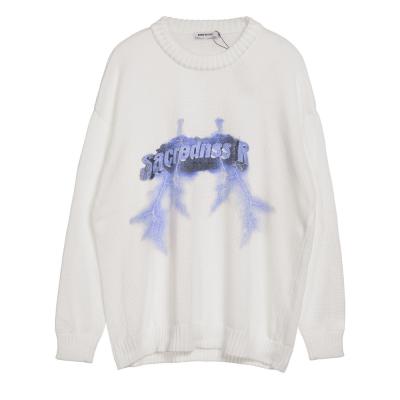 China Breathable Knit Sweater Street Trend Pullover Lightning Letter Printing Crewneck Sweater Men for sale