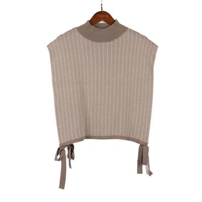 China Breathable 2021 New Custom Knit Sweater Drawstring Buckle Design Women Striped Vest for sale