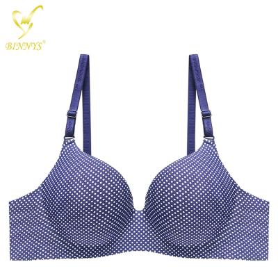 China Binnys QUICK DRY Beautiful Sexy Design Thickening Dot Printing Wireless 38 Cup Sostenes Seamless Bra For Women Shelf Lift Up Bras Pad for sale