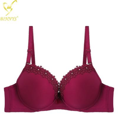 China QUICK DRY Binnys Tie 36 Size Elastic Cup Rhinestone Bra Breathable Bra Lift Up Solid Nylon Lace Bra Underwire Women's Underwear for sale