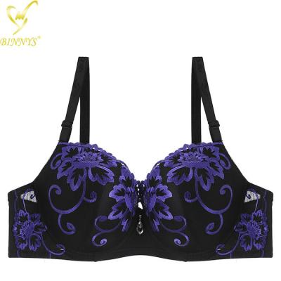 China BINNYS QUICK DRY Comfy Support Bras Subjectador Push Cup Al Por Mayor 36 D Bras Bra Floral Embroidery Plus Size Bra for sale