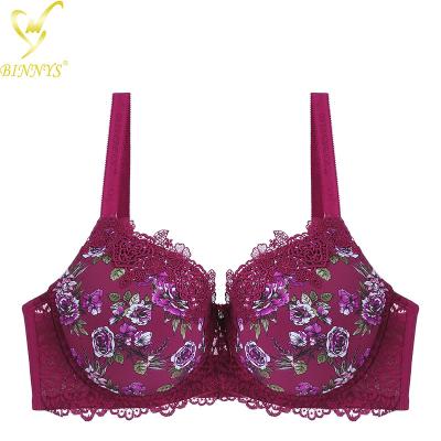 China 2022 Binnys QUICK DRY F Cup High Quality Subjectador Adjustable Strap Plus Size Printed Underwire Nylon Women's Underwear Full Cup Lady Bra for sale