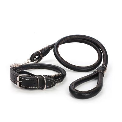 China Durable Soft Leather Dog Collar Leashes Durable Soft Leather Training Accessories Luxury Pet Dog Leash for sale