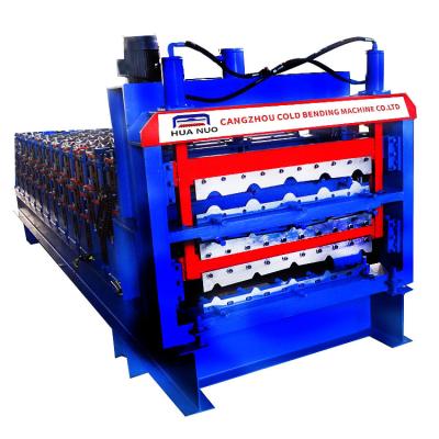 China Three layer metal roofing corrugated trapezoidal 800 tile double layer roll forming machine en venta