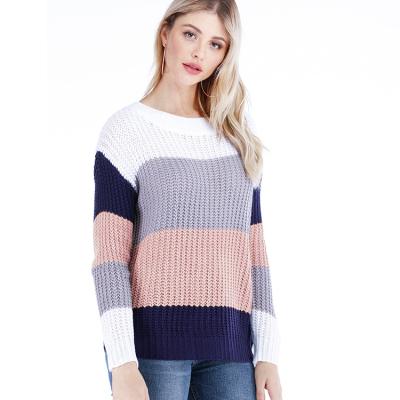 China 2021Autumn And Winter New Amazon Pullover Sweater Breathable Striped Women Loose Plus Size Casual Rainbow Tops for sale