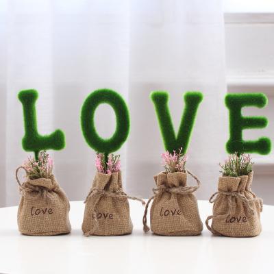 China 2021Creative CLASSIC Gift Set LOVE Green Plants Small Burlap Sack Bonsai Home Decoration Simulated Potted Zakka Ornaments for sale