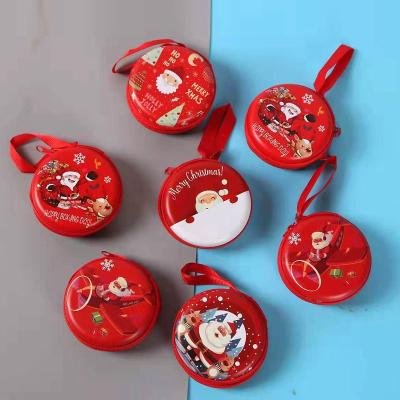 China 2021Creative Fashion Round Tinplate Christmas Coin Purse Cartoon Coin Bag Key Chain Children's Gift Storage Box for sale