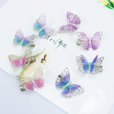 China 2021Fabric Fashion Symphony Hollow Yarn Starlight Butterfly Hairpin DIY Stereo Hair Accessories Tulle Butterfly Hairpin for sale